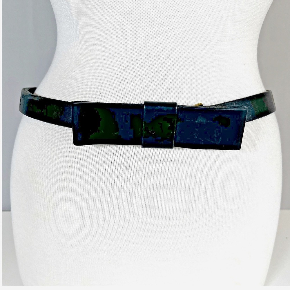 Gap Womens Black Leather Bow Belt Size Large Made in USA‎ Skinny Cinch Belt